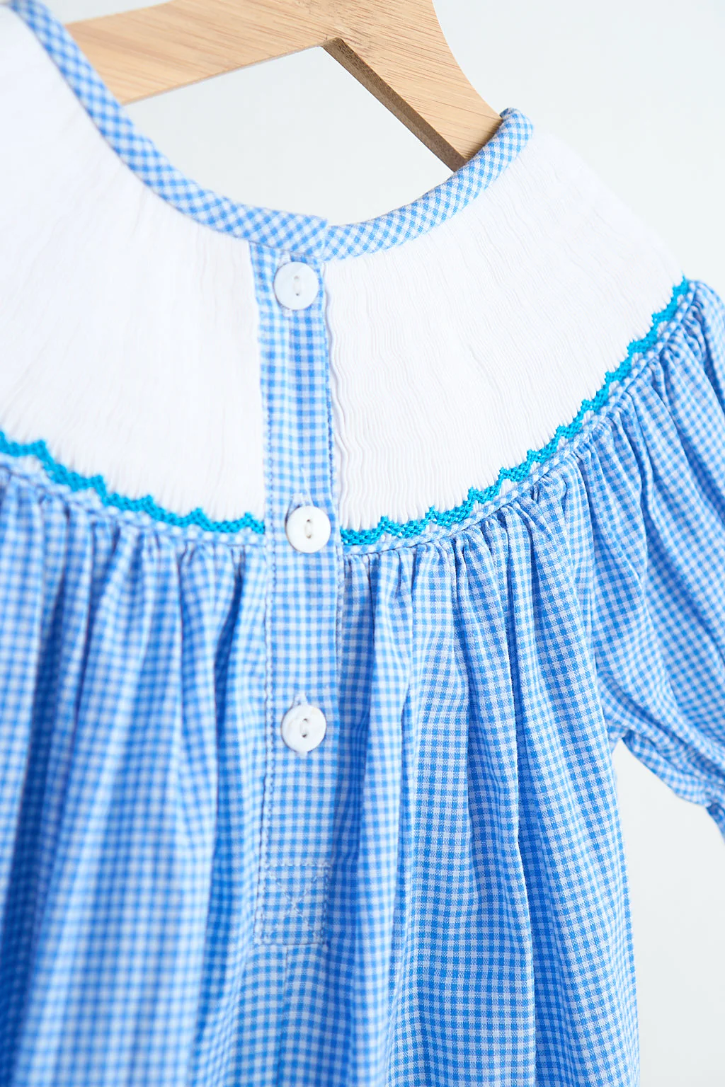 Blue snow princess hand smocked gingham dress - Image 5