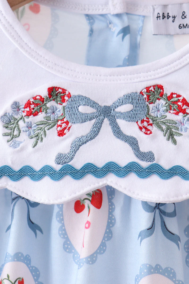 Blue strawberry bow embroidery bubble - Image 2