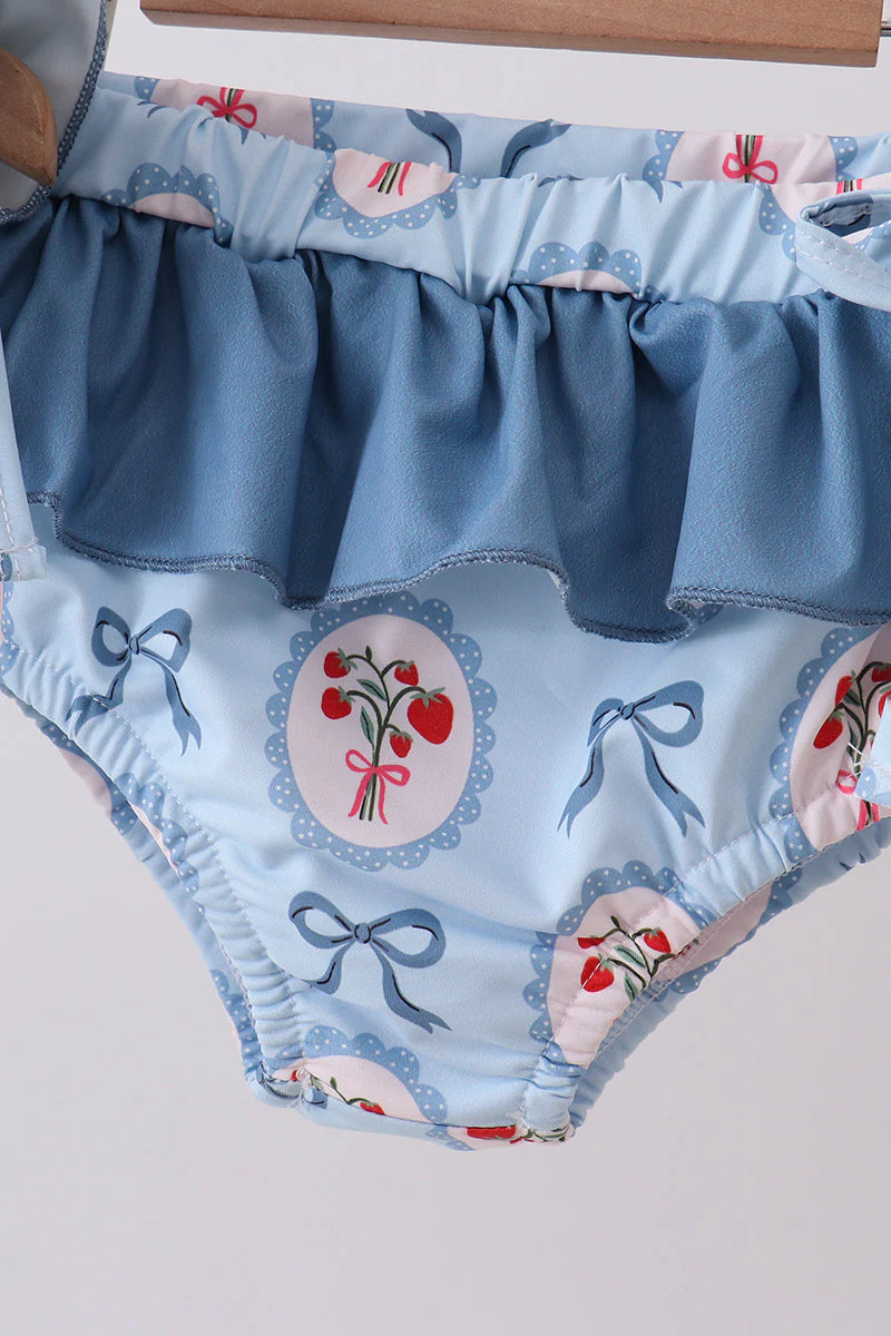 Blue strawberry bow ruffle 2pc swimsuit - Image 3