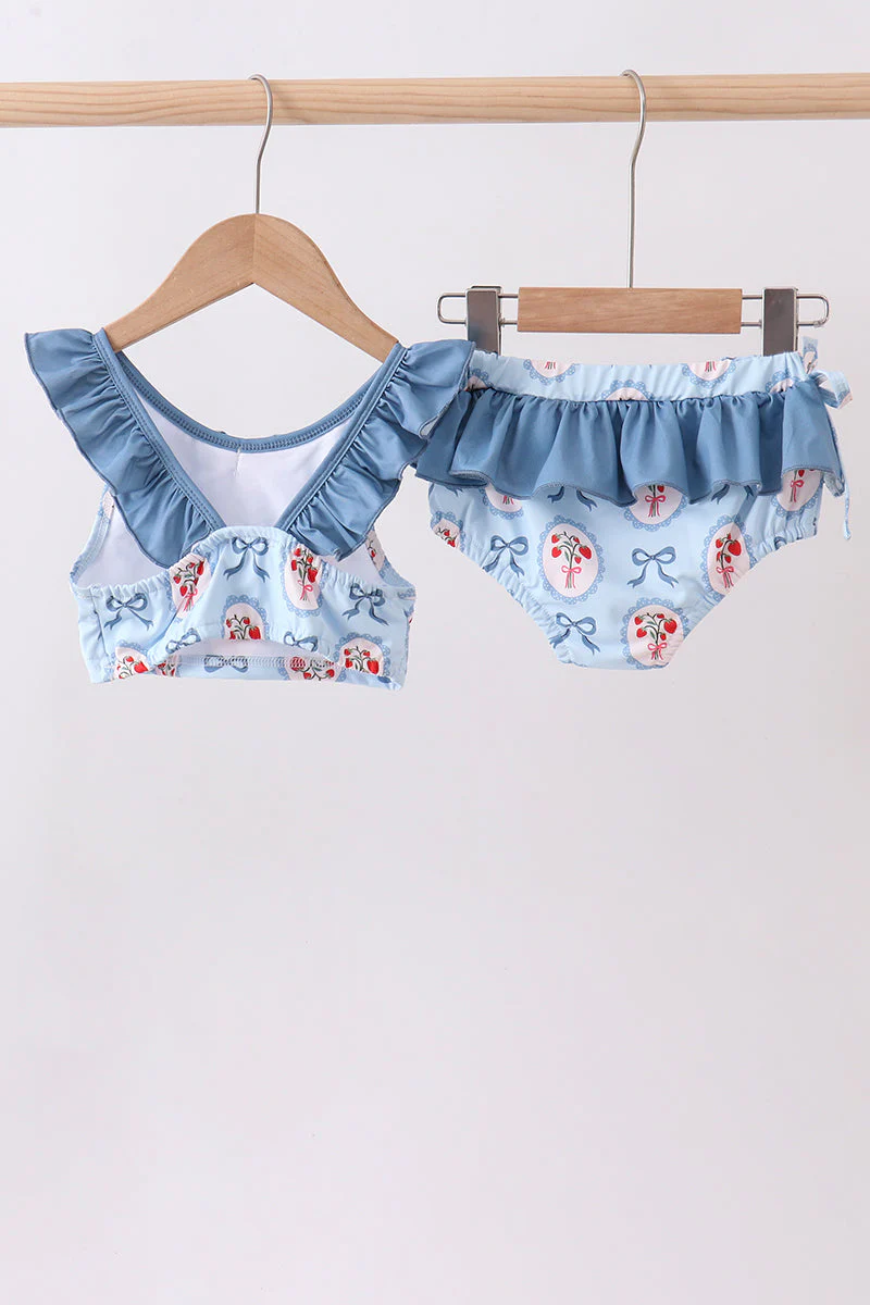 Blue strawberry bow ruffle 2pc swimsuit - Image 5
