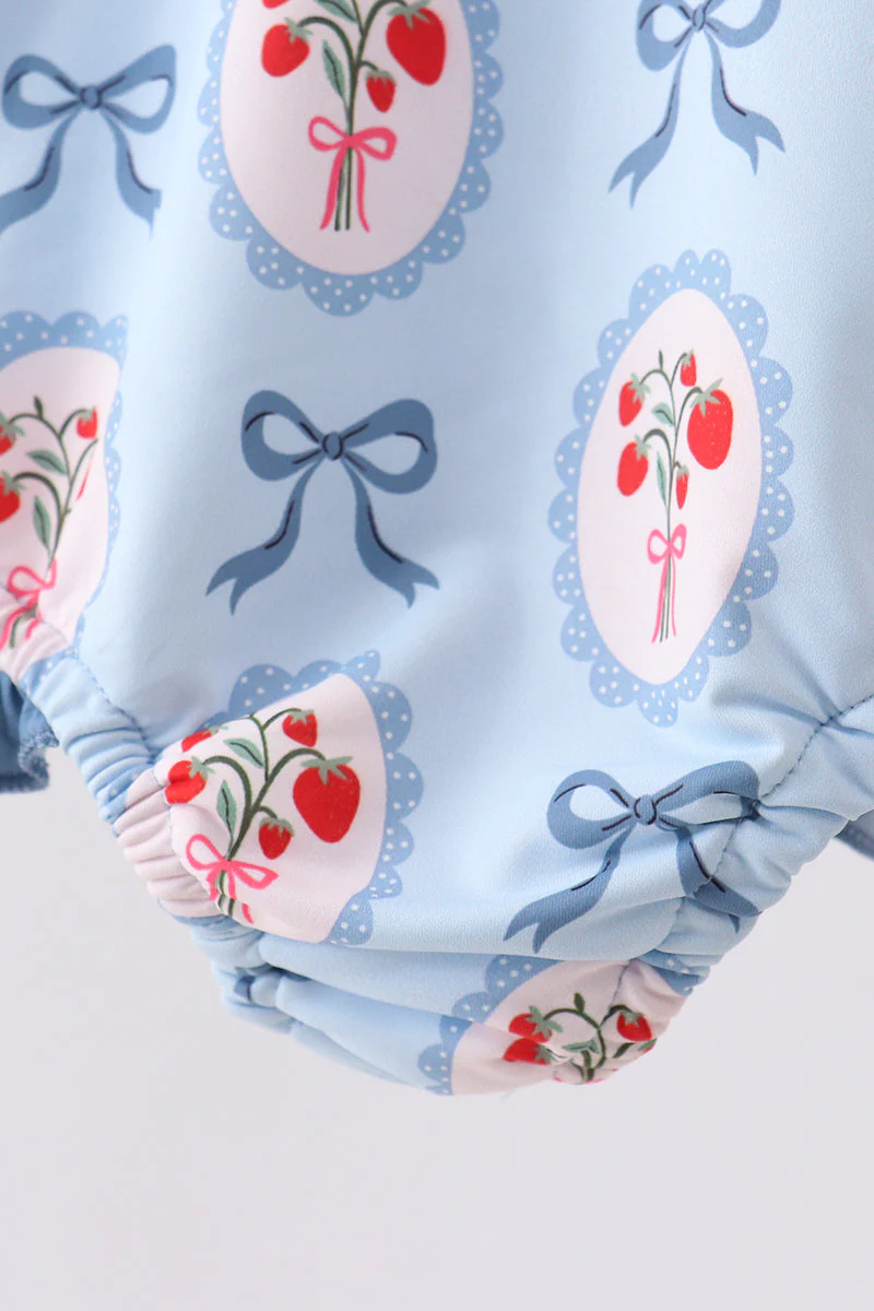 Blue strawberry bow ruffle one-piece swimsuit - Image 3