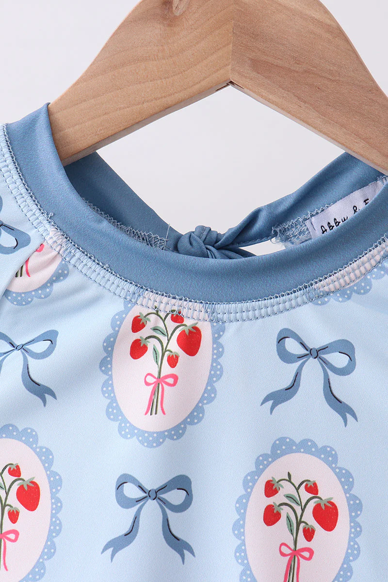 Blue strawberry bow ruffle rashguard - Image 2