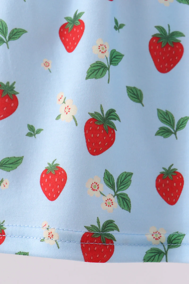 Blue Strawberry Embroidered Bow Bloomer Set - Image 3