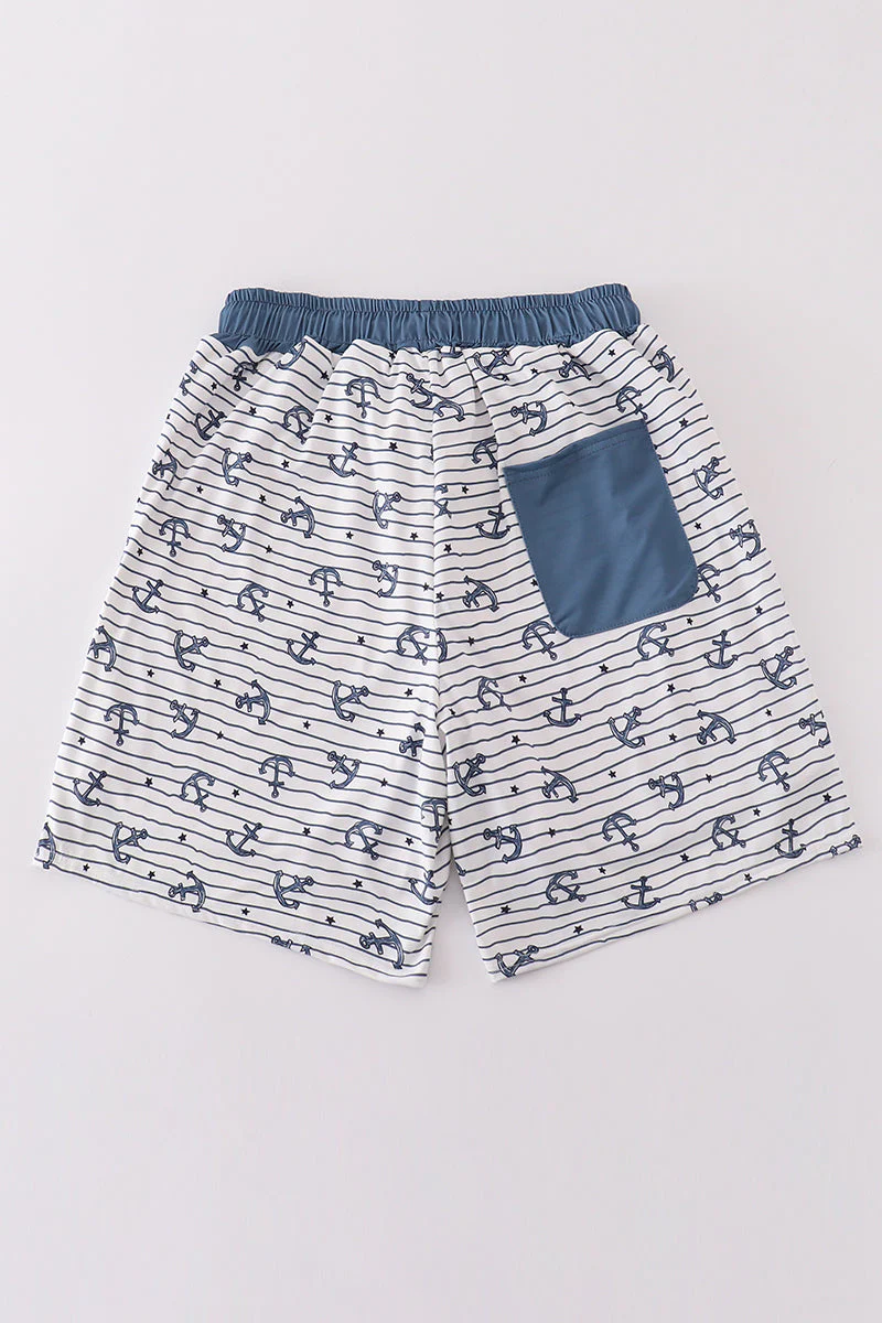 Blue stripe anchor print dad swim trunks - Image 5