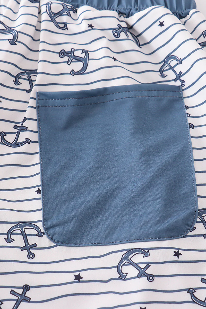 Blue stripe anchor print dad swim trunks - Image 6