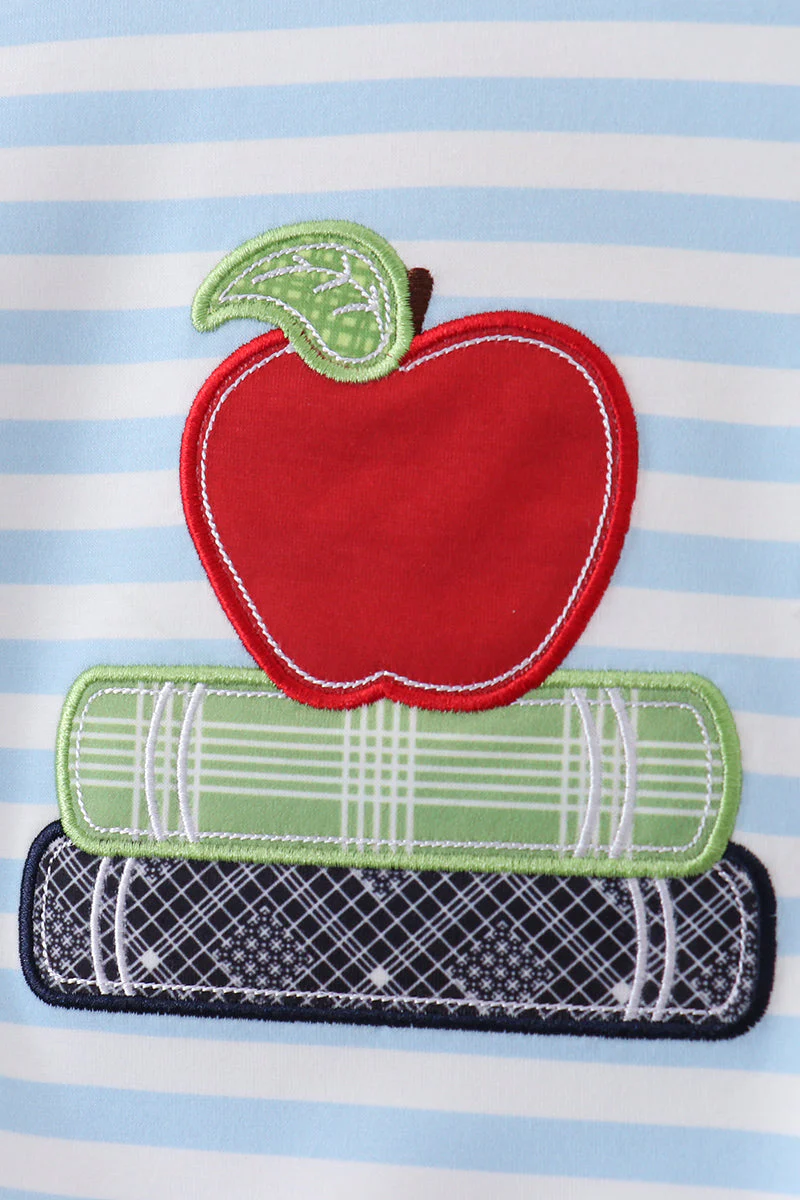 Blue Stripe Apple Book Appliqué Bubble - Image 2