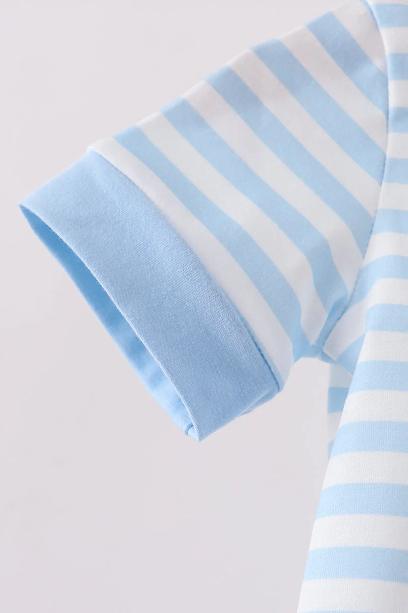 Blue Stripe Apple Book Appliqué Romper - Image 3