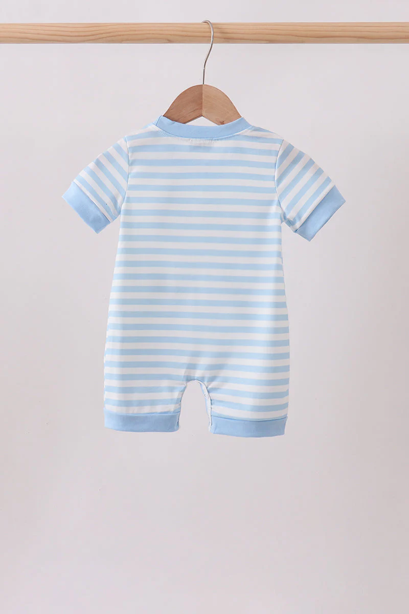 Blue Stripe Apple Book Appliqué Romper - Image 5