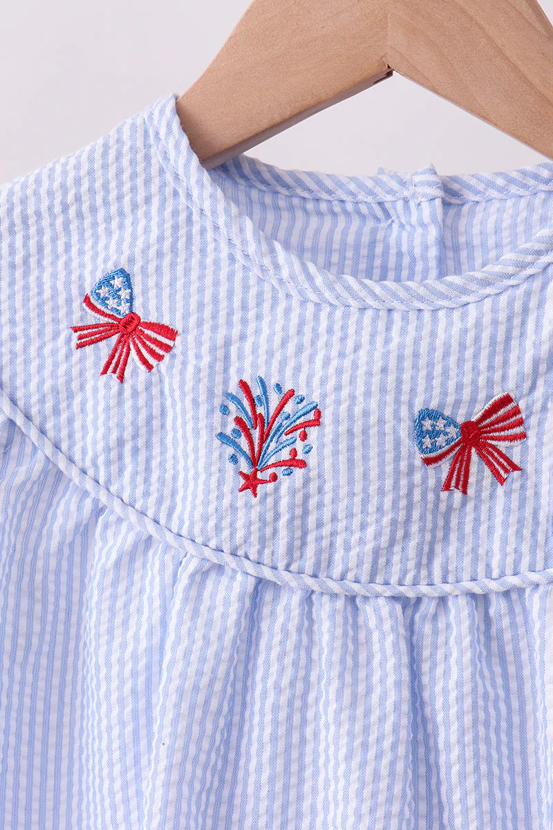 Blue stripe bow fireworks embroidery bloomer set - Image 2