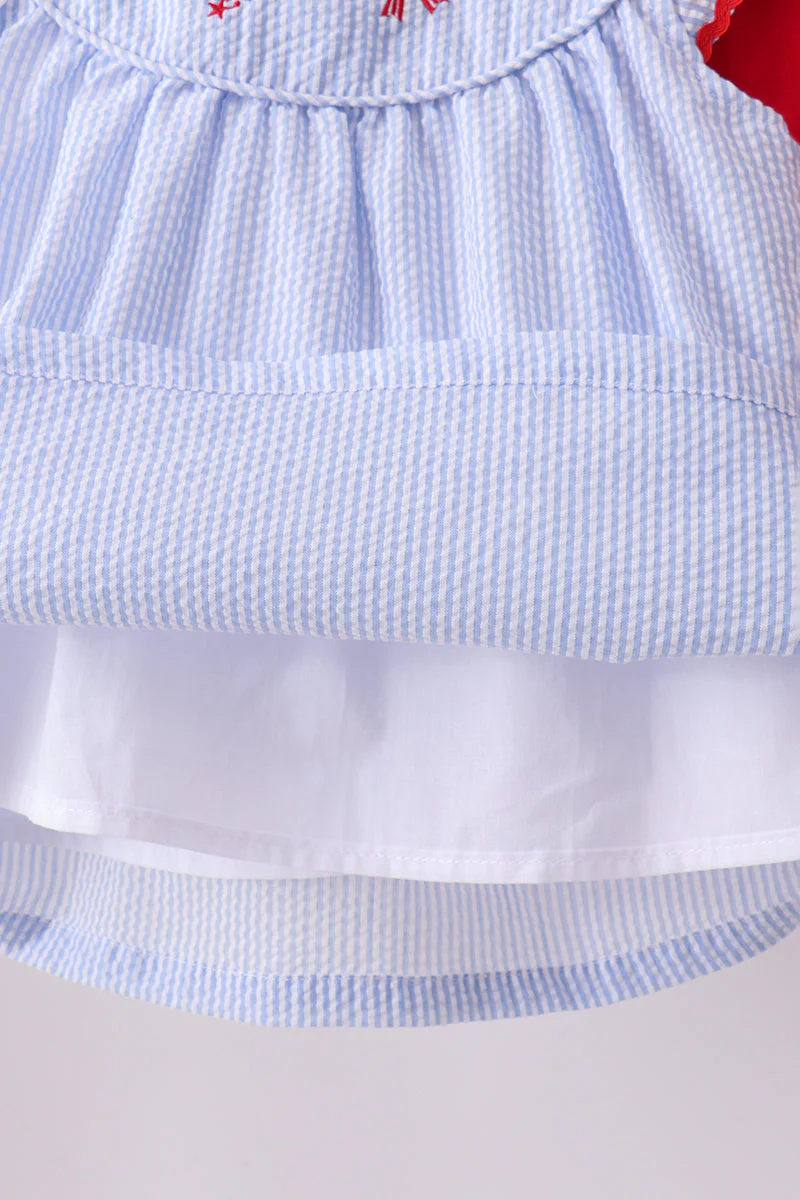 Blue stripe bow fireworks embroidery bloomer set - Image 4