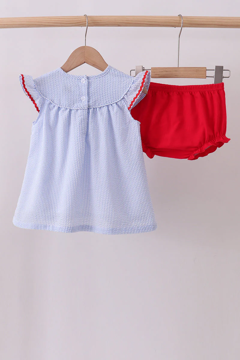 Blue stripe bow fireworks embroidery bloomer set - Image 5