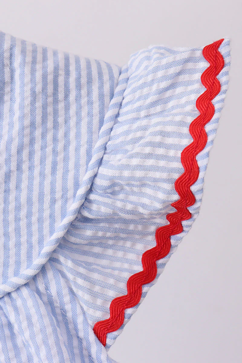 Blue stripe bow fireworks embroidery ruffle dress - Image 3
