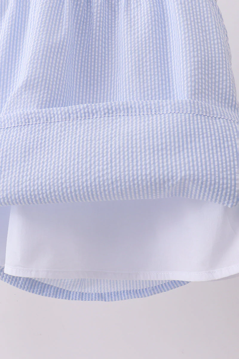 Blue stripe bow fireworks embroidery ruffle dress - Image 4