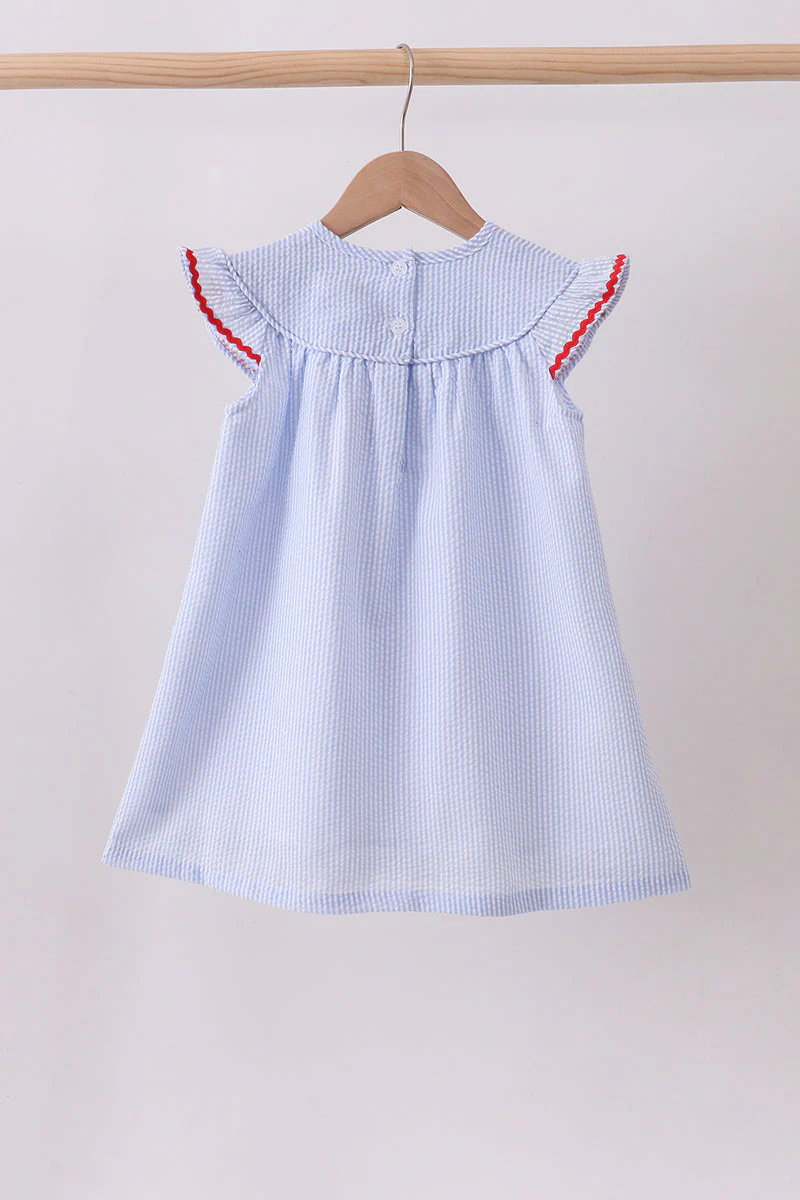 Blue stripe bow fireworks embroidery ruffle dress - Image 5