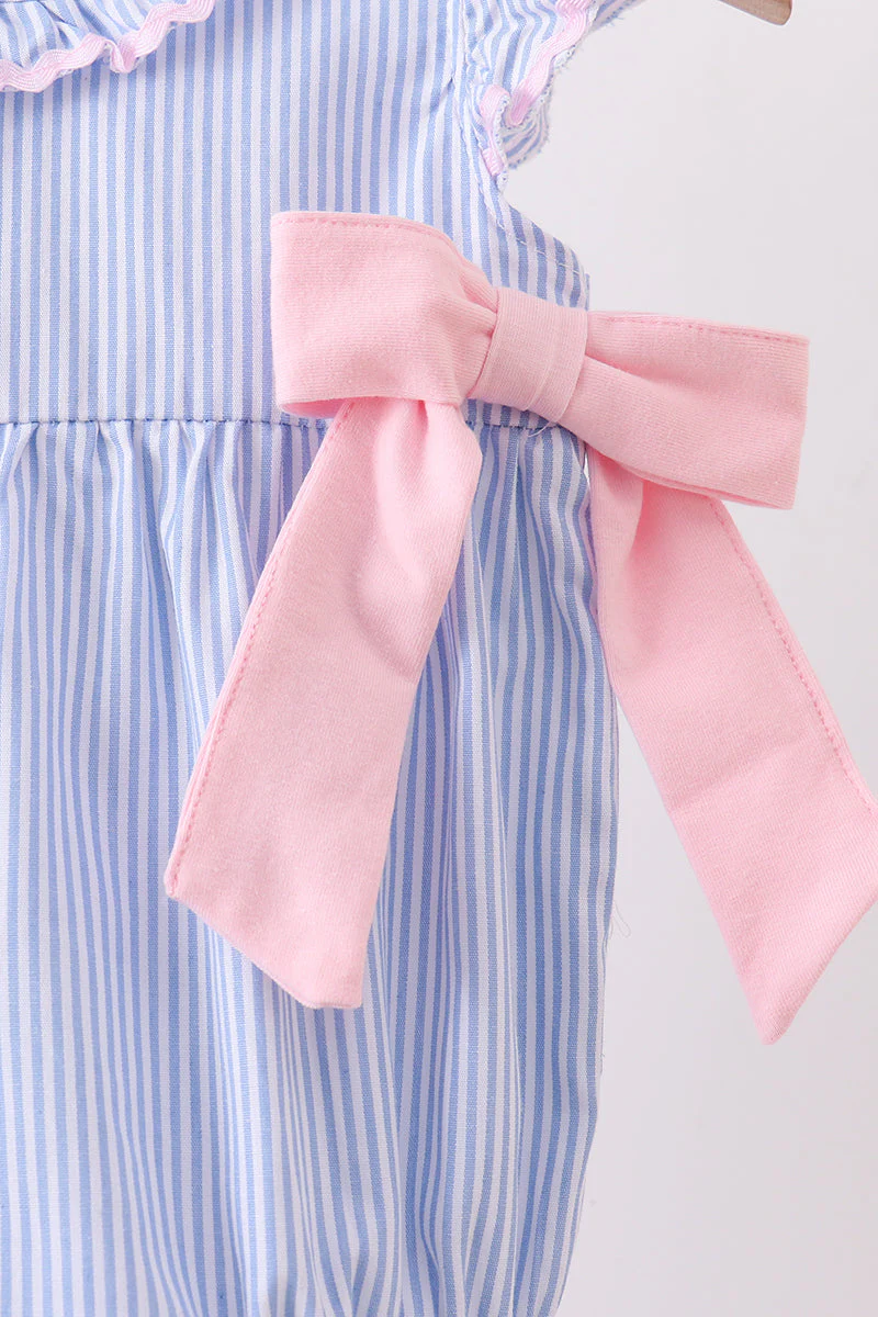 Blue Stripe Bow Seersucker Ruffle Bubble - Image 3