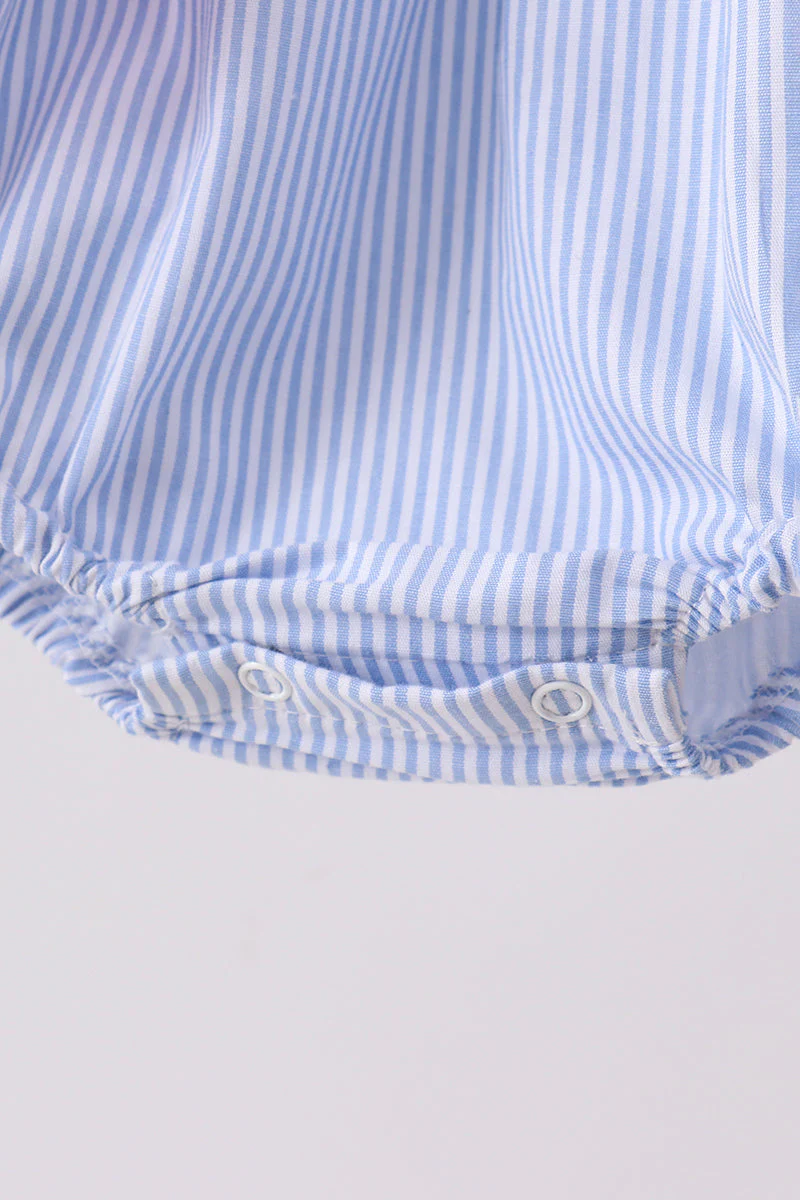 Blue Stripe Bow Seersucker Ruffle Bubble - Image 4