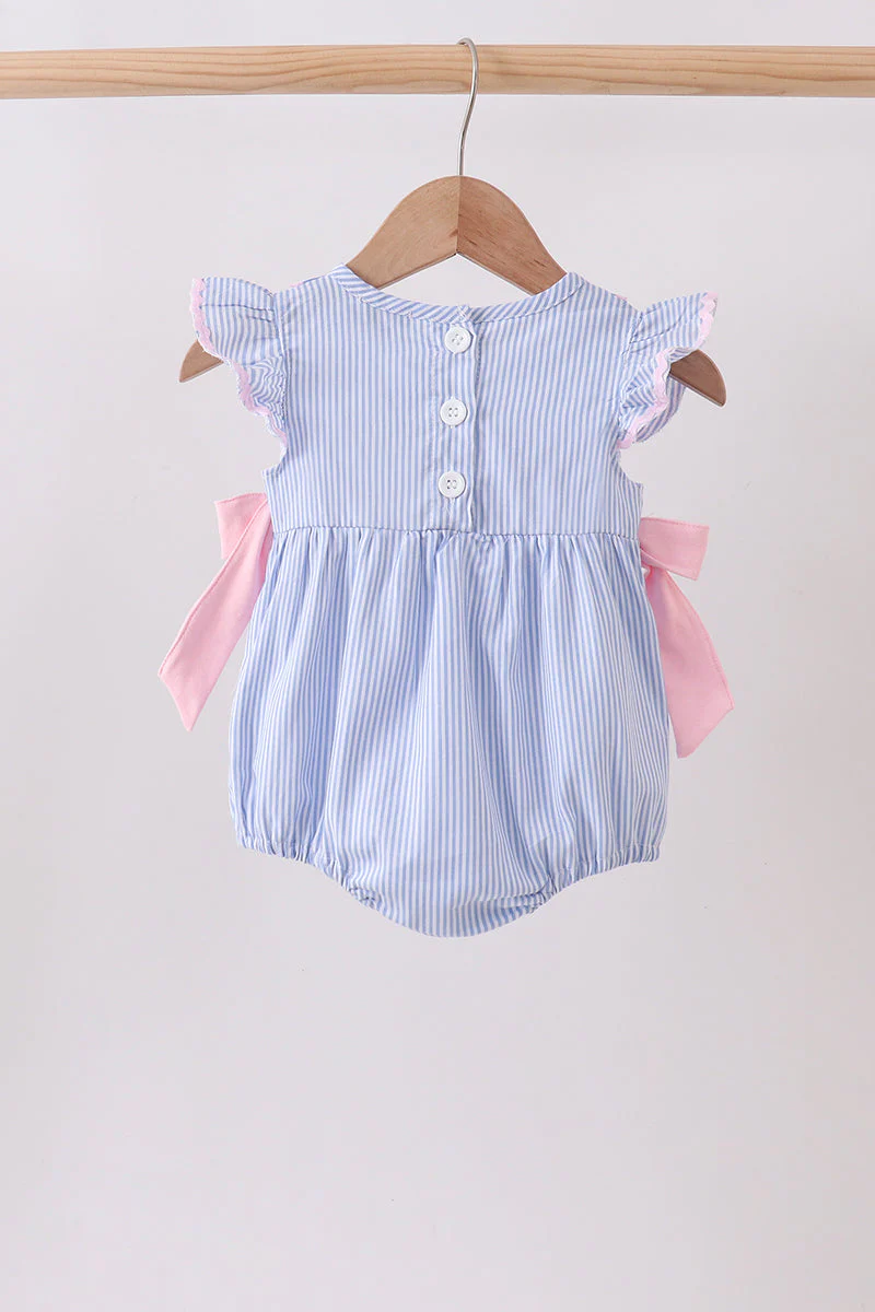 Blue Stripe Bow Seersucker Ruffle Bubble - Image 5