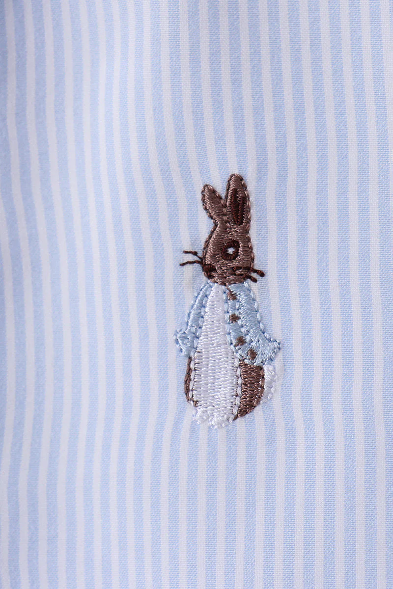 Blue stripe bunny embroidery button down shirt - Image 2