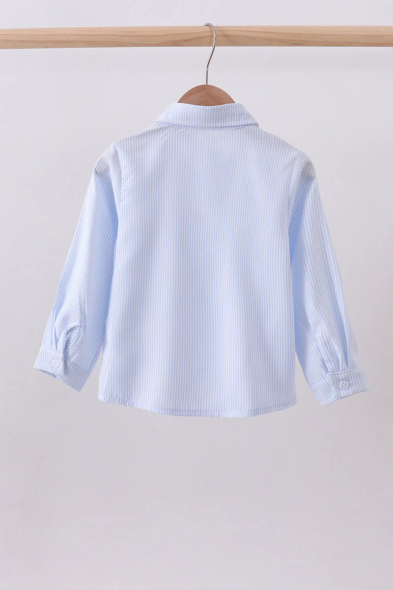 Blue stripe bunny embroidery button down shirt - Image 3
