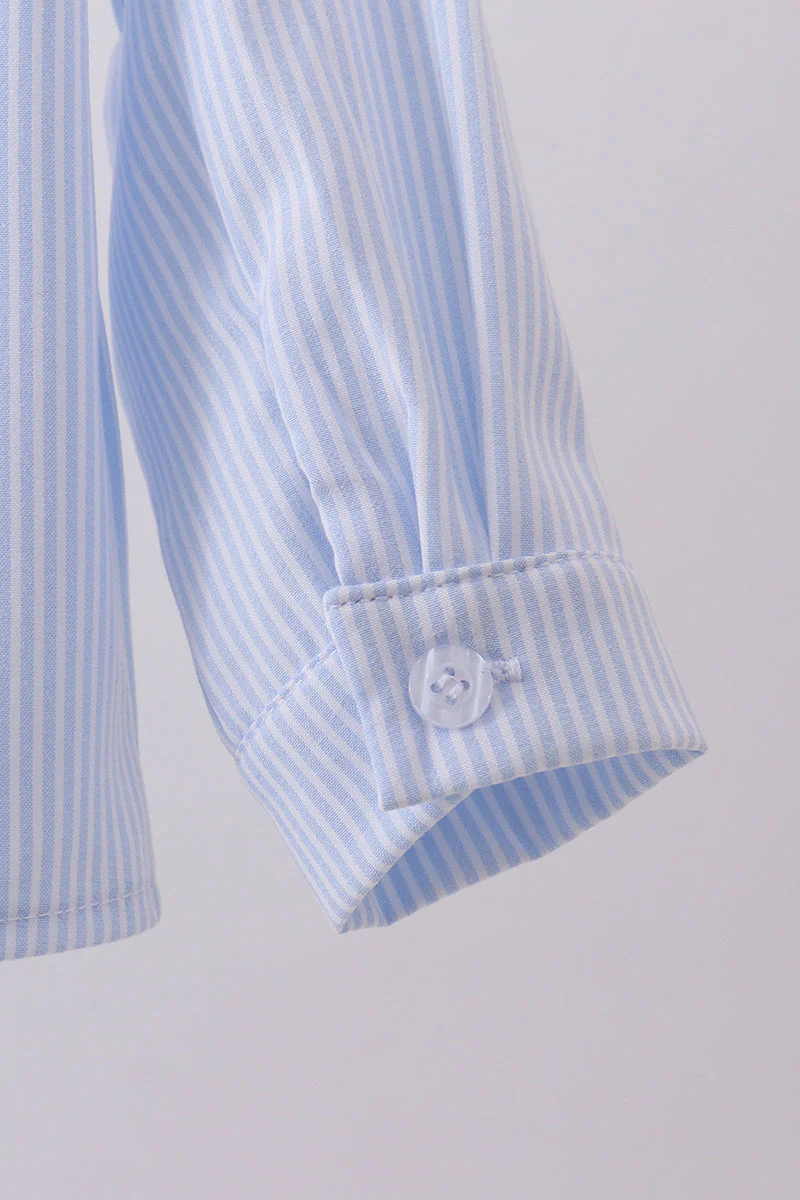 Blue stripe bunny embroidery button down shirt - Image 4