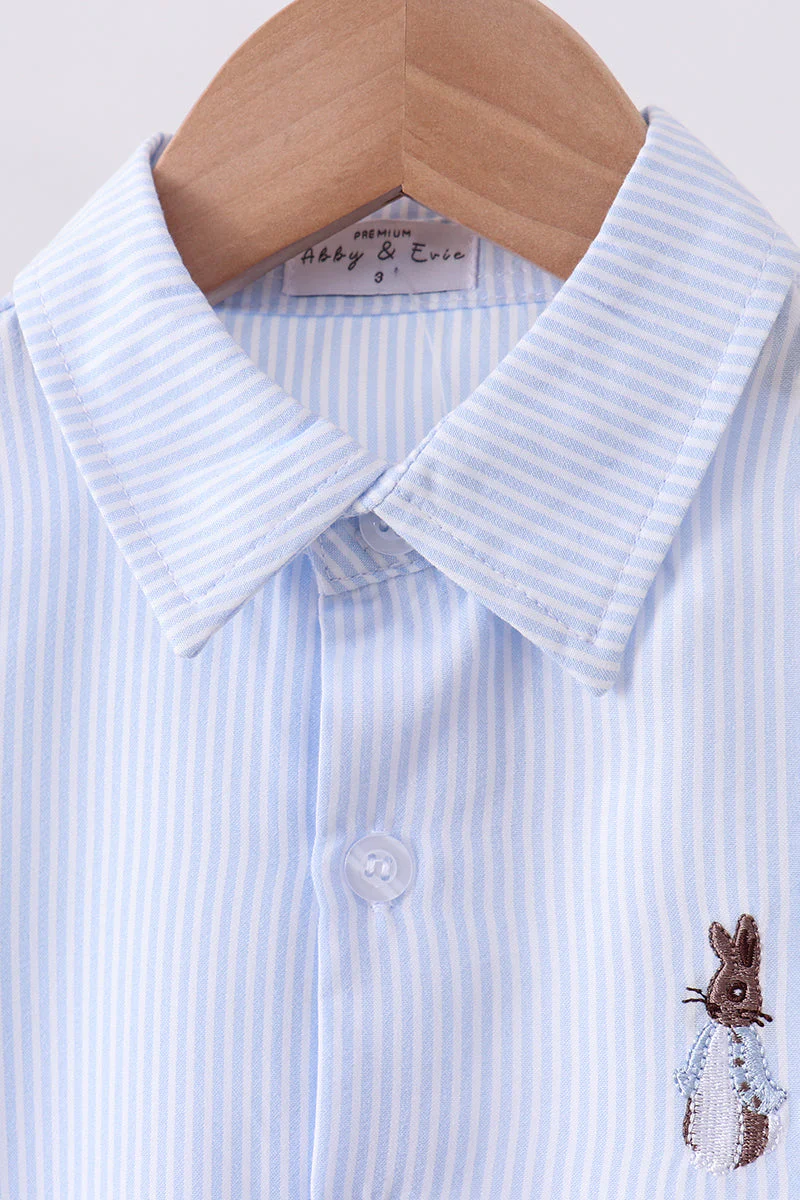 Blue stripe bunny embroidery button down shirt - Image 5