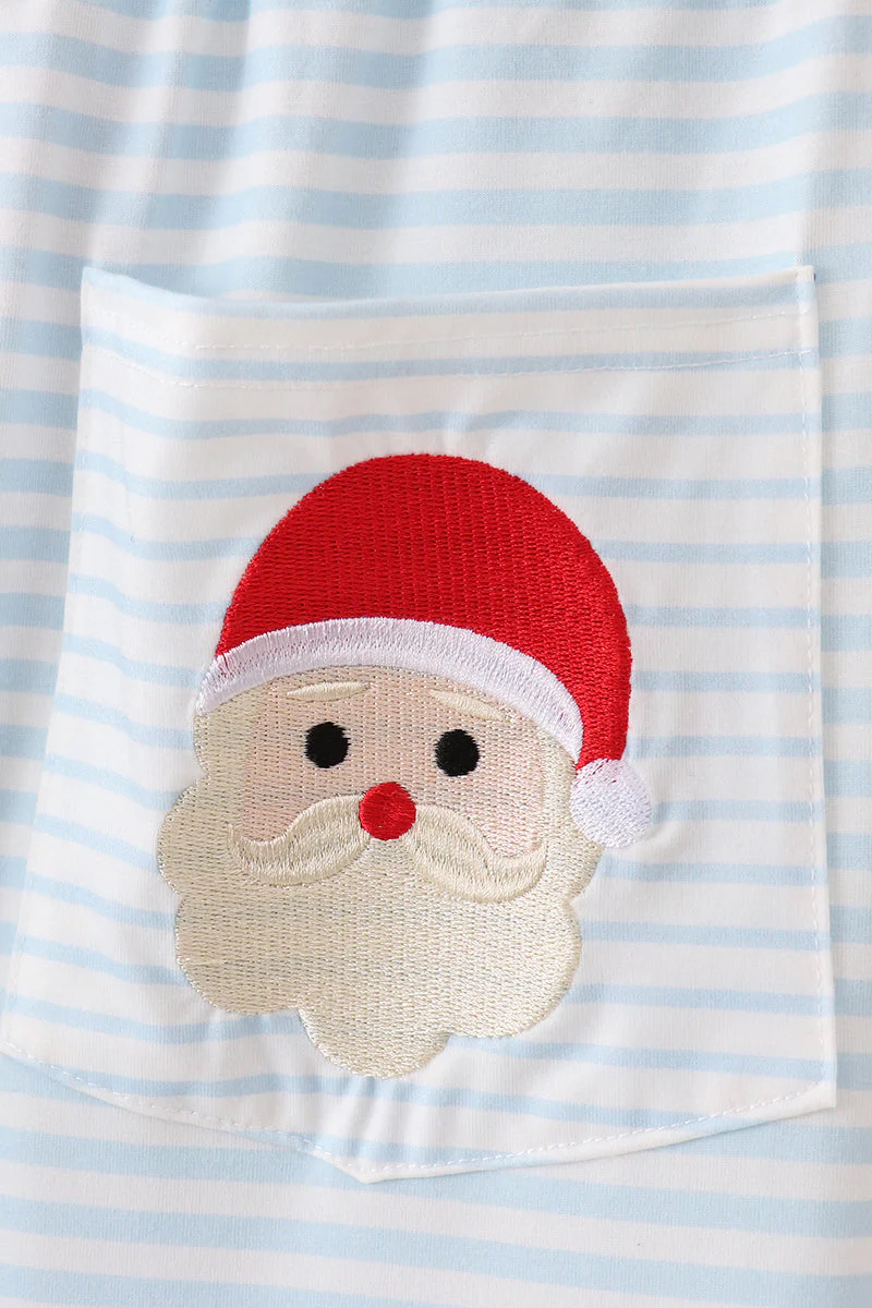 Blue stripe christmas santa claus embroidery men pajamas pants - Image 5