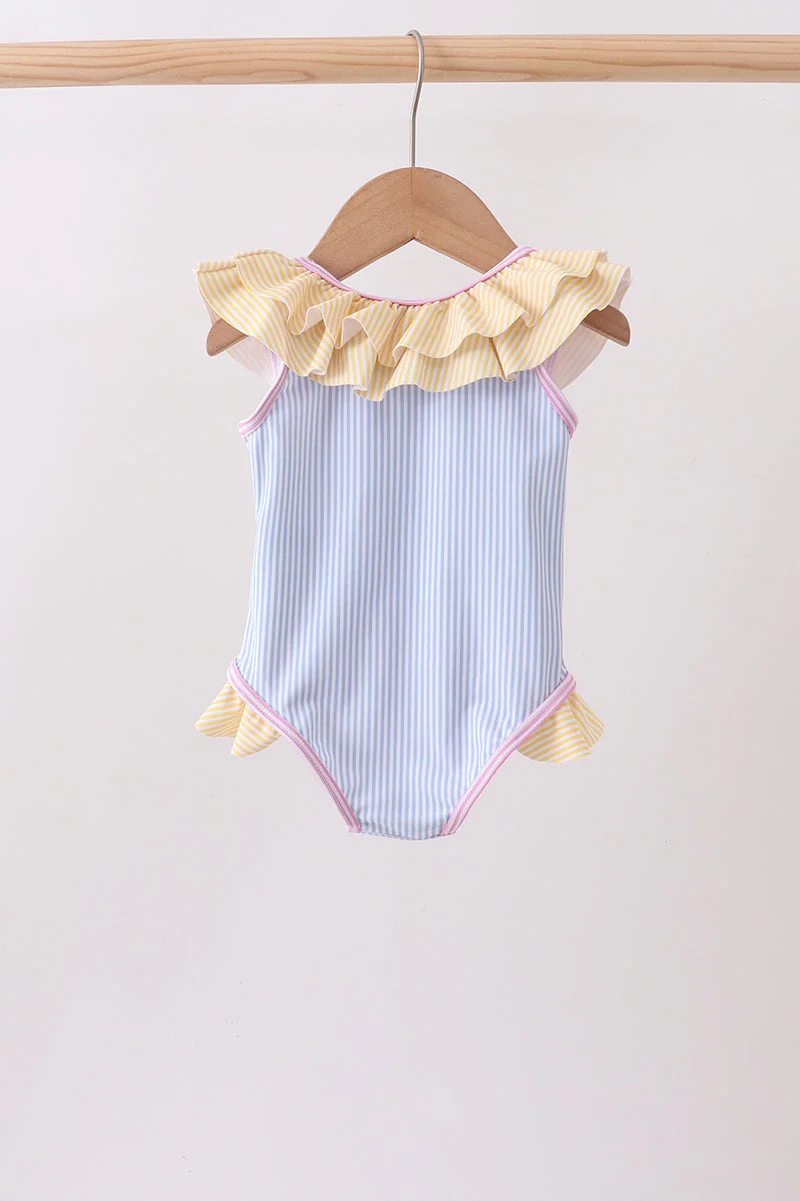 Blue stripe ruffle one-piece swimsuit - Image 2