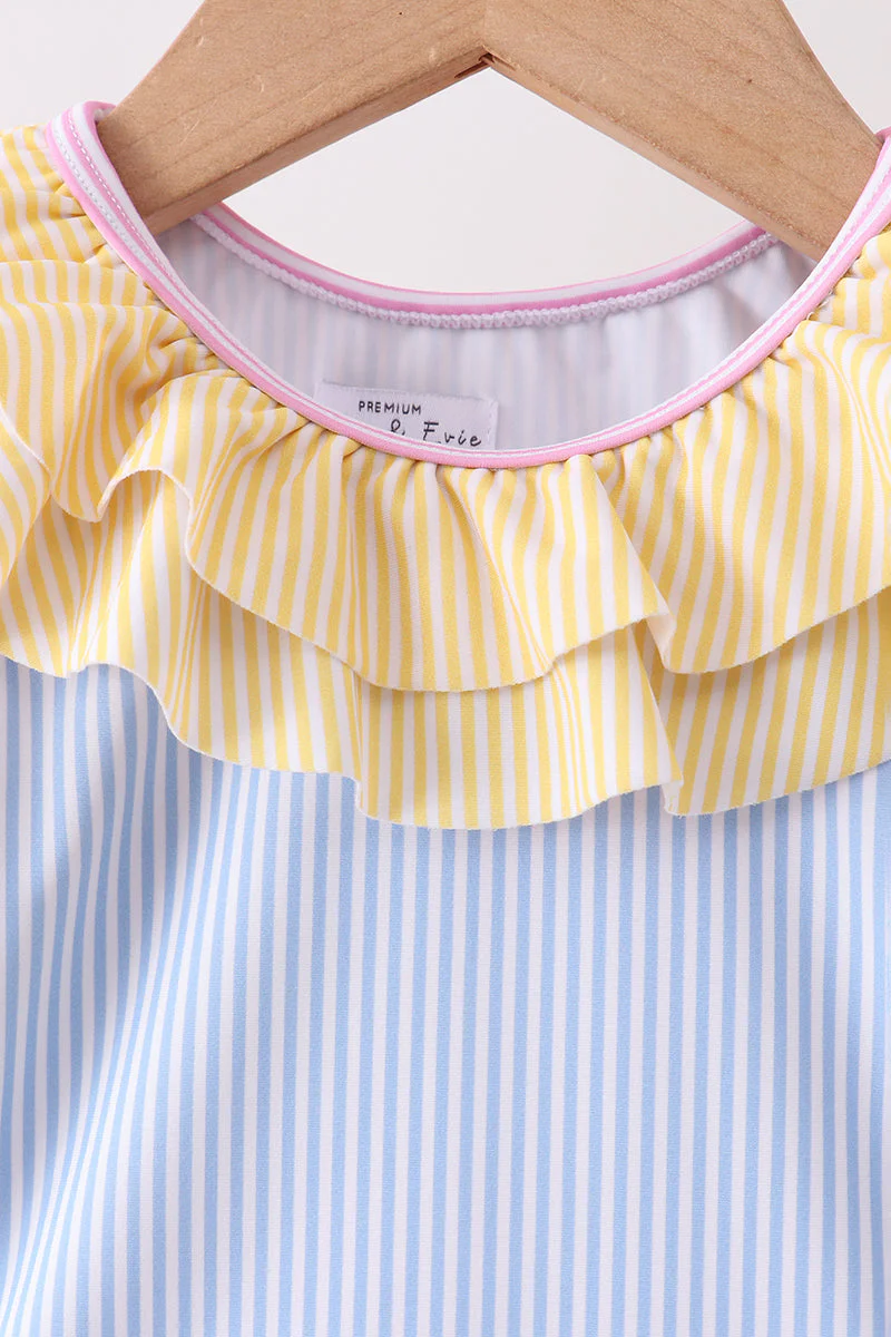 Blue stripe ruffle one-piece swimsuit - Image 3