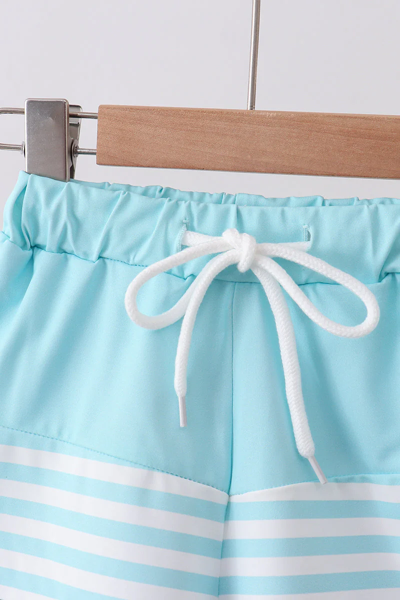 Blue stripe sailboat embroidery swim trunks - Image 2