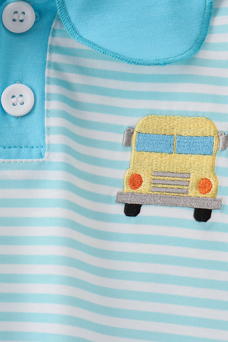 Blue Stripe School Bus Embroidered Top - Image 5