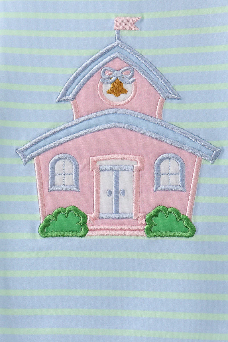 Blue Stripe Schoolhouse Appliqué Ruffle Set - Image 3