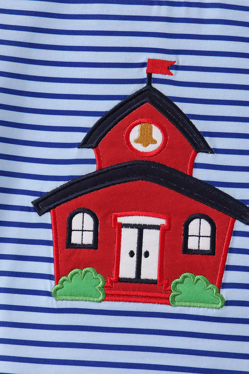 Blue Stripe Schoolhouse Appliqué Set - Image 2
