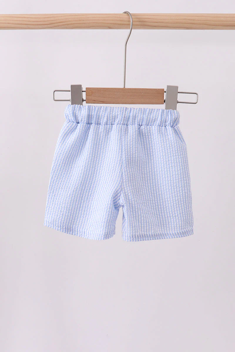 Blue stripe seersucker crab embroidery swim trunks - Image 5