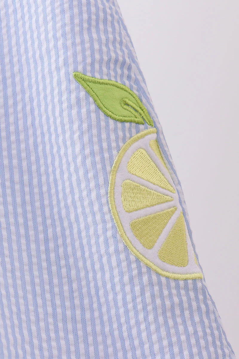Blue stripe seersucker lemon applique dress - Image 5