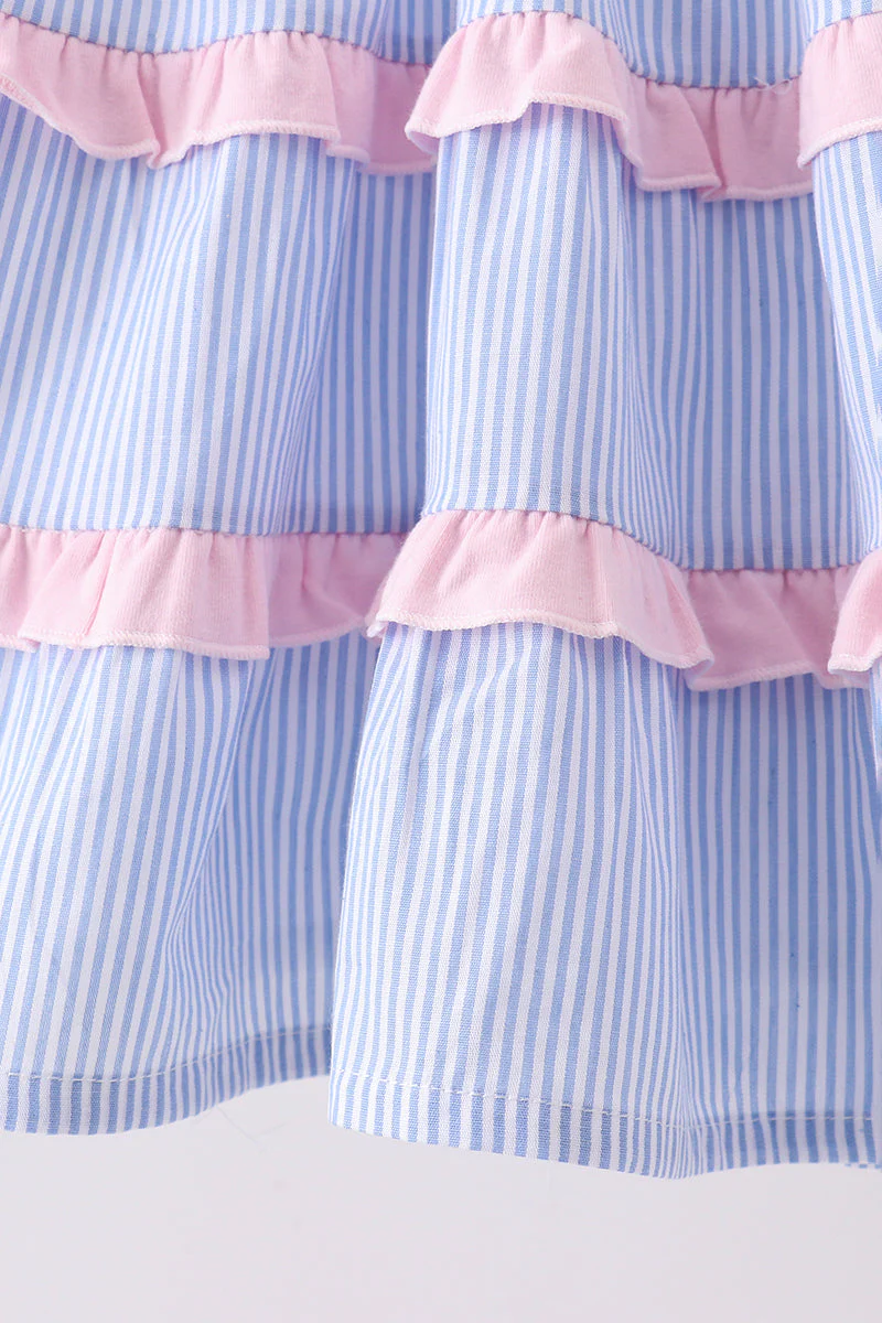 Blue Stripe Smocked Seersucker Mom Dress - Image 3