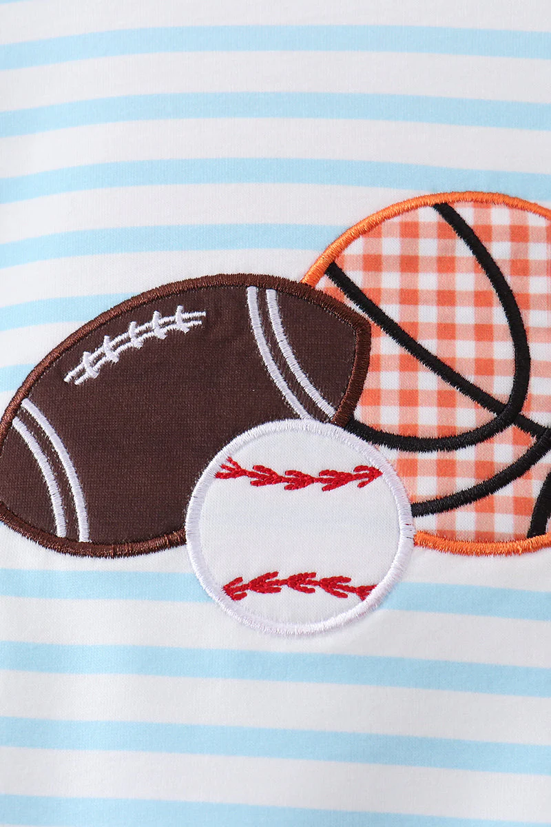 Blue stripe sports trio applique romper - Image 3