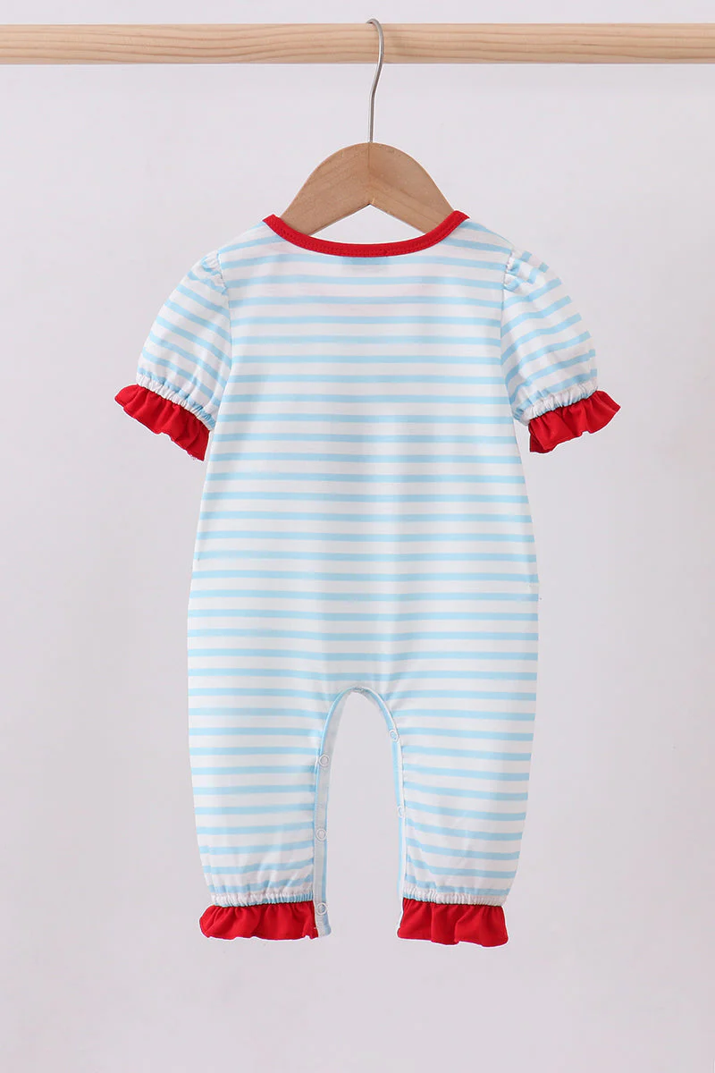 Blue stripe sports trio applique romper - Image 5