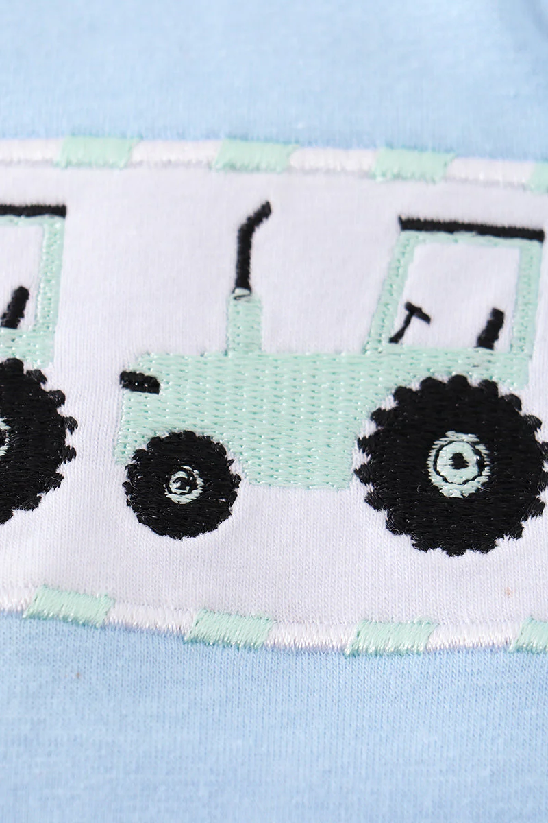 Blue tractor embroidery boy bubble - Image 3