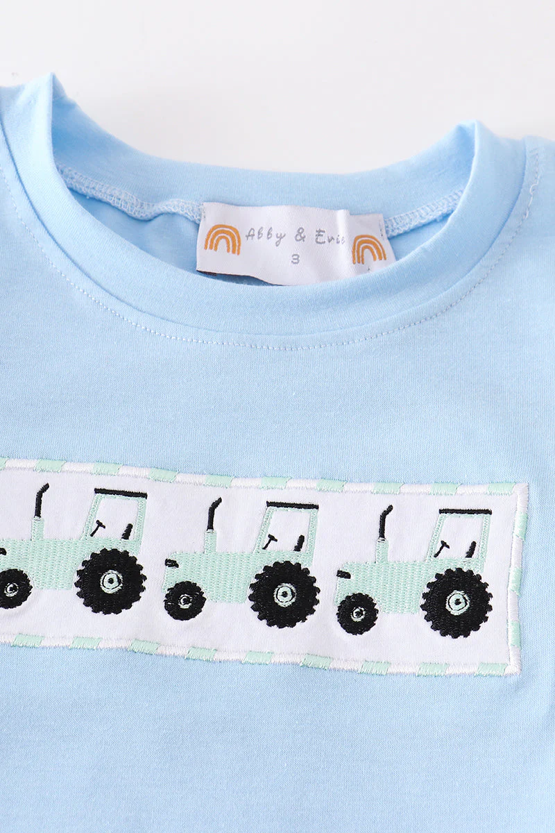 Blue tractor embroidery boy set - Image 2