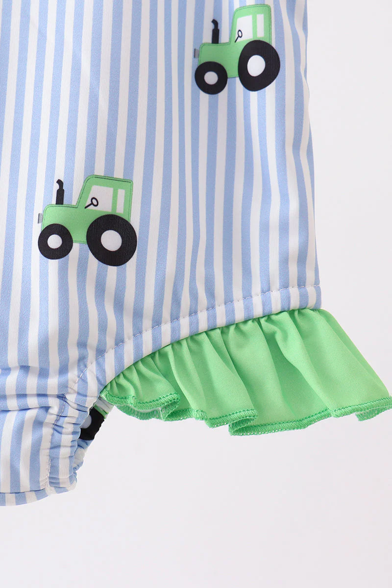 Blue Tractor Stripe UPF Swim One-Piece - Image 3