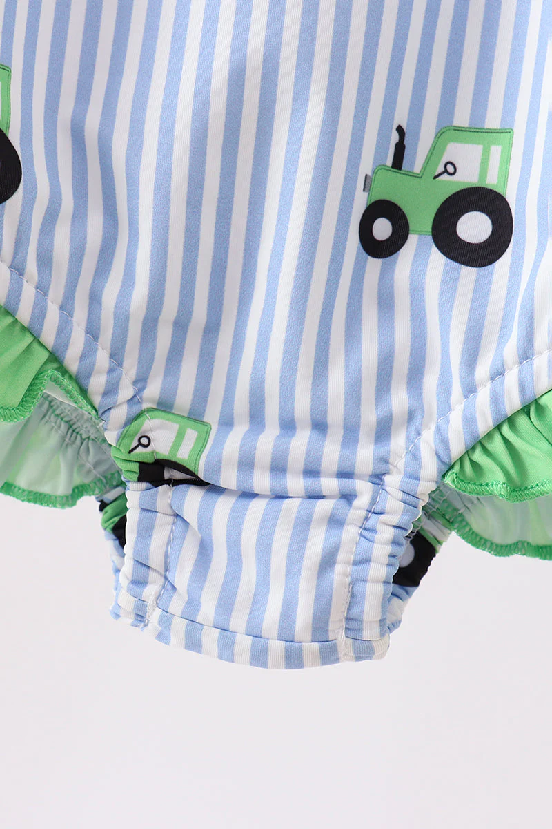 Blue Tractor Stripe UPF Swim One-Piece - Image 4