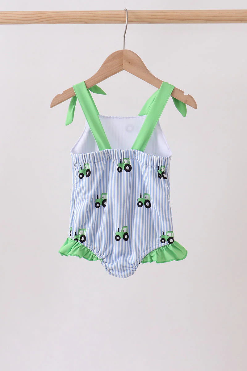 Blue Tractor Stripe UPF Swim One-Piece - Image 5