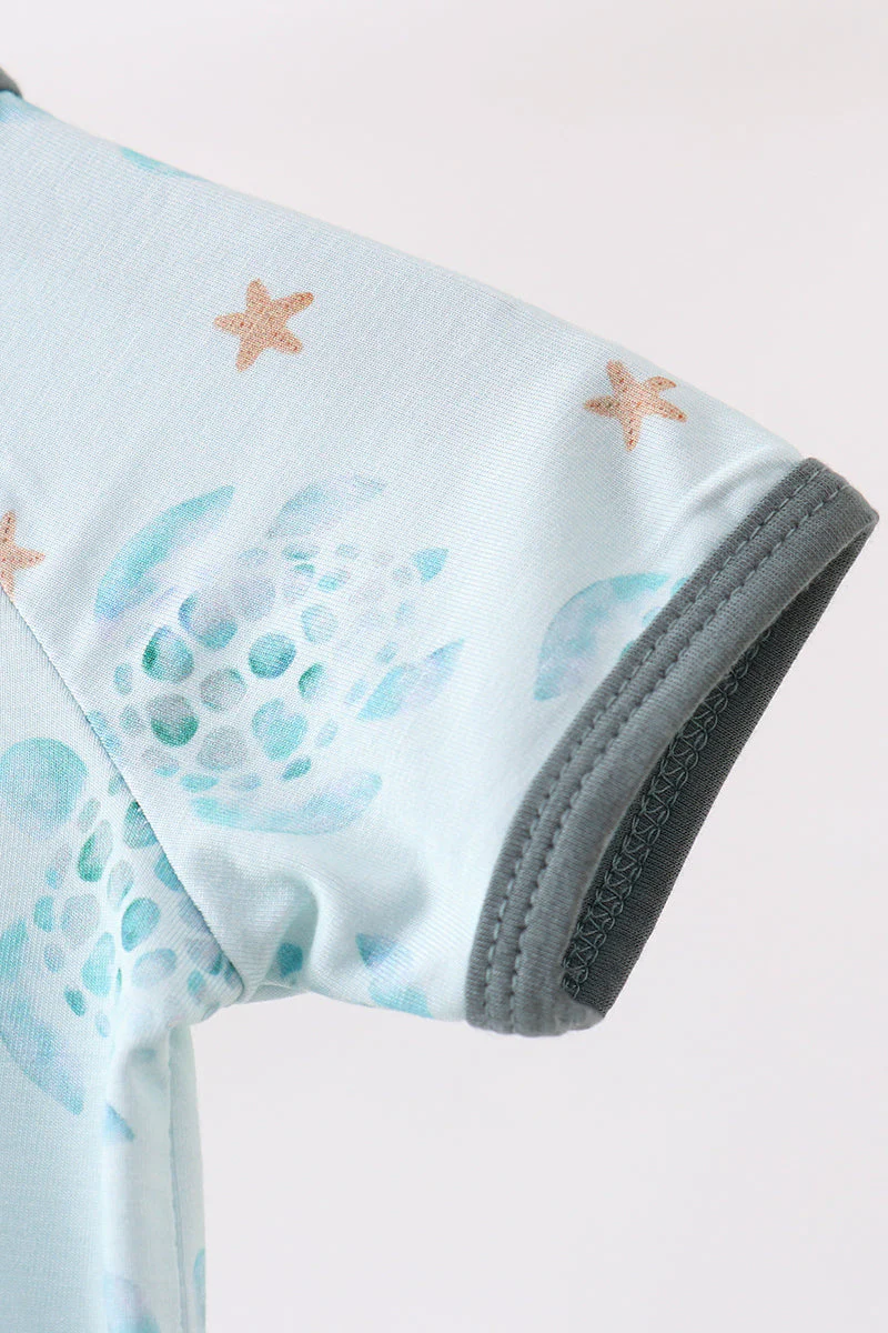 Blue Turtle Bamboo Romper - Image 3