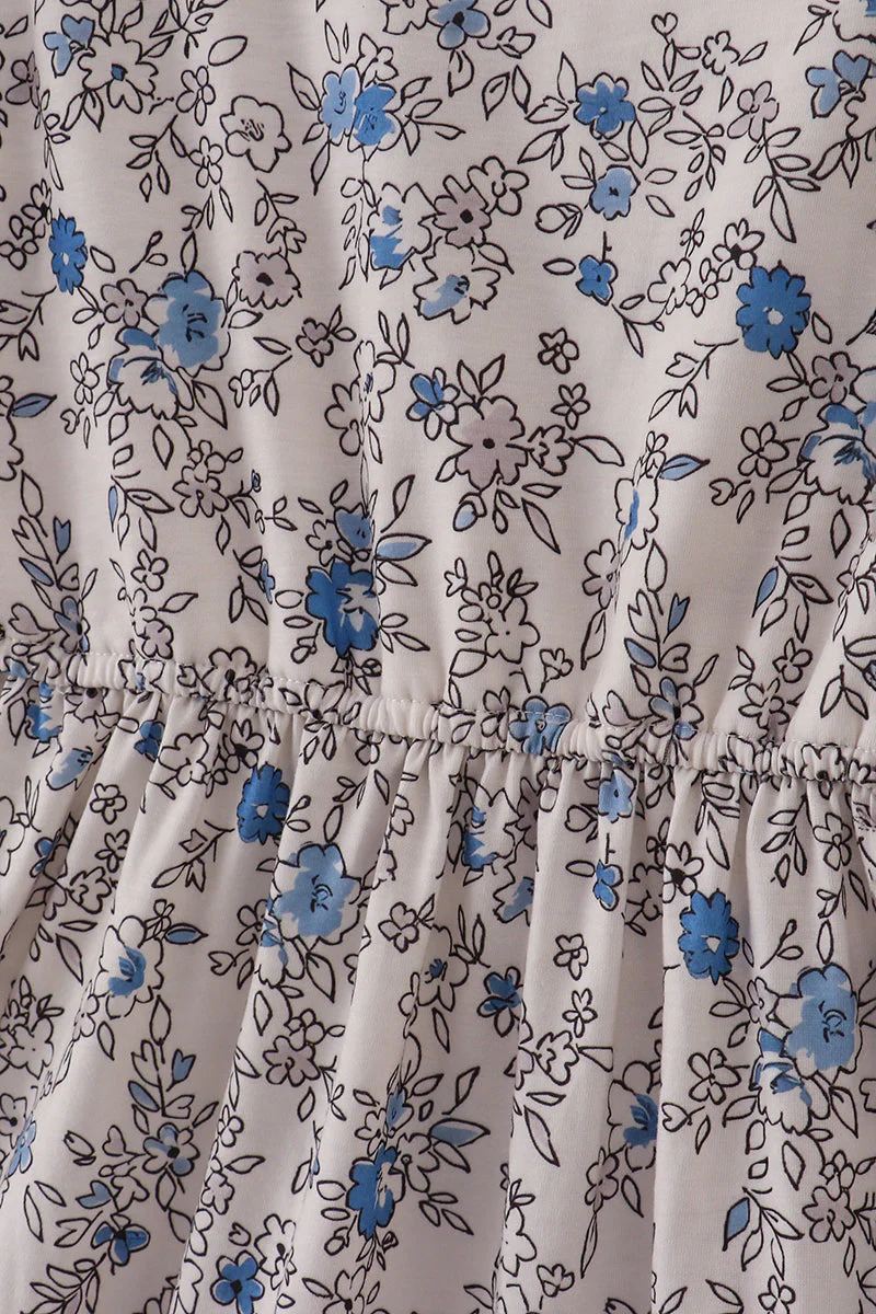 Blue vintage floral print tiered mom dress - Image 3