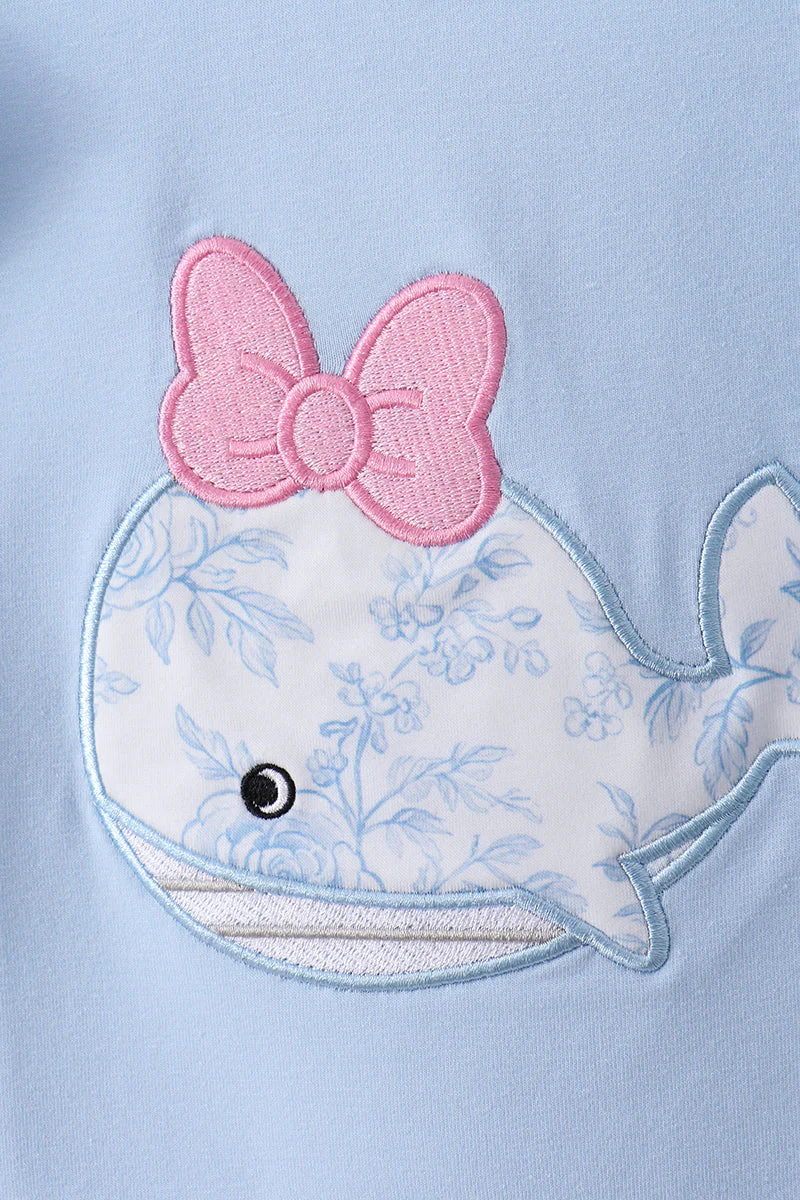 Blue Whale Applique Ruffle Shorts Set - Image 2