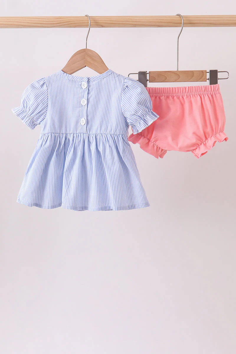 Blue Whale Embroidered Seersucker Bloomer Set - Image 5