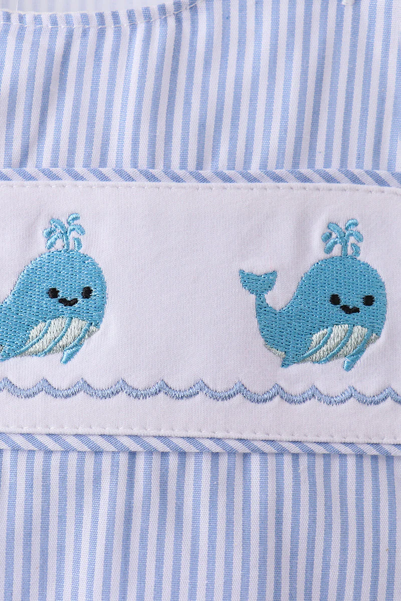 Blue Whale Embroidered Seersucker Jon Jon - Image 2