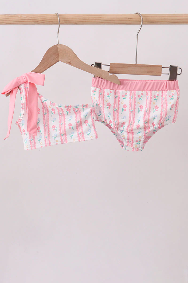 Blush floral print bow 2pc swimsuit