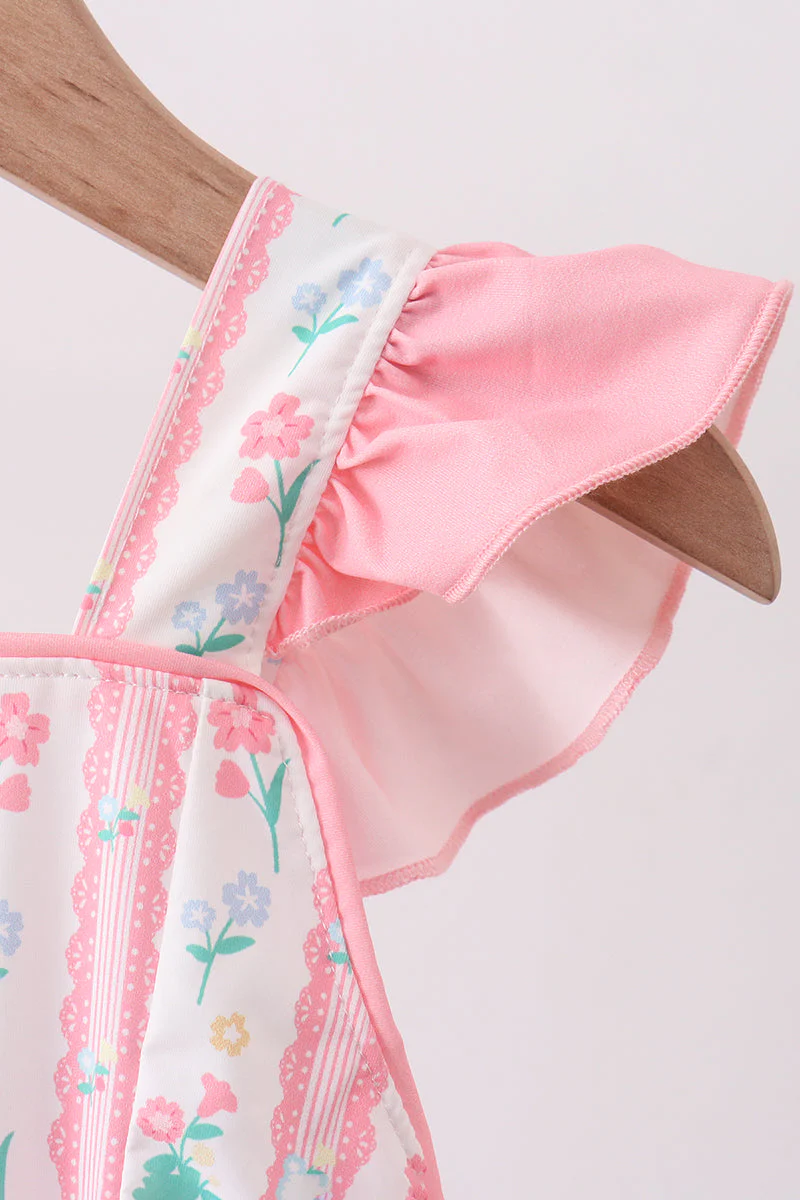 Blush floral print ruffle bow swimsuit - Image 2