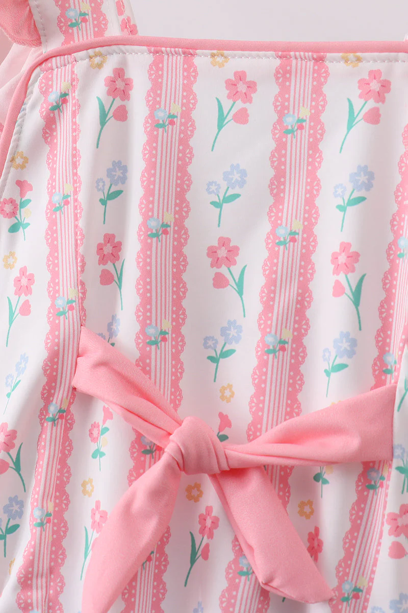 Blush floral print ruffle bow swimsuit - Image 4